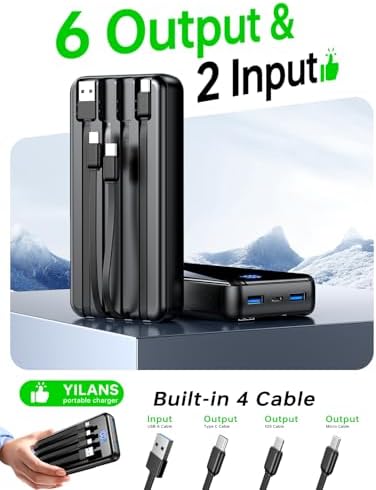 Portable Charger,50000mAh Power Bank Built-in Cable, 22.5W PD USB C In & Out Fast Charging, External Battery Pack with 6 Output & 2 Input, Travel Camping Essential for iPhone 17/16/15/14/13/12,Android - Image 2