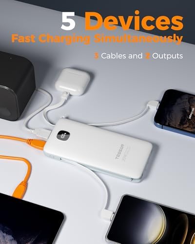 Portable Charger with Built in Cables,TESSAN 10000mAh Power Bank Fast Charging with Foldable Wall Plug Charger, PD20W Compact Battery Pack Travel Essentials for iPhone 17/16/15 Series,Samsung,Tablets - Image 4