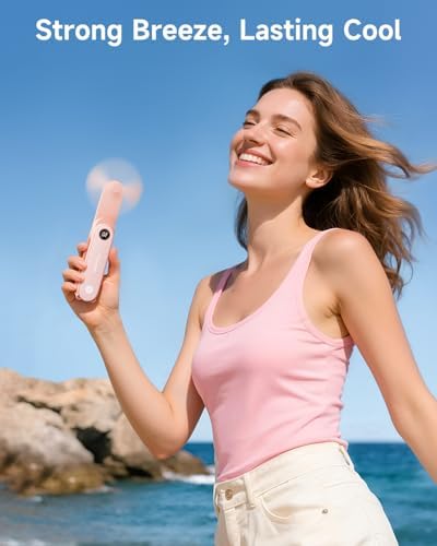 SWEETFULL Portable Handheld Mini Fan with LED Display, 3-in-1 Personal Foldable USB Rechargeable Hand Held Fan & Flashlight for Travel, Lash Eyelash, Cute Small Pocket for Women, Girls - Image 2