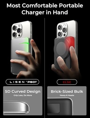 LISEN Ultra Slim MagSafe Power Bank,5000mAh Wireless Slim MagSafe Battery Pack,Magnetic Portable Charger,Magnetic Power Bank for iPhone 17 Pro Max Plus Air/16-12 Series,Gifts for Men Women - Image 5