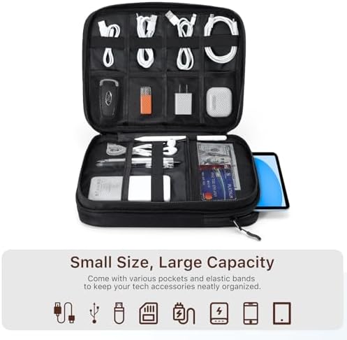 Dadanism Electronics Travel Organizer Case, Double Layers Cord Organizer Travel All-in-One Storage Bag for Cable, Cord, iPad, Chargers, fits 9-11'' Tablets, Portable Tech Accessories Bag, Black - Image 3
