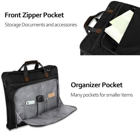 MATEIN Suit Garment Bag for Travel, Large Garment Bags for Hanging Clothes Travel, Foldable Suit Carrier with Shoulder Strap For Business, Premium 2 in 1 Hanging Suitcase Luggage, Black Brown - Image 4