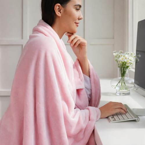 Travel Blanket, Airplane Blanket, Ultra-Soft, Warm & Lightweight, 65x40 in, Outdoor Blanket Essentials for Women, Men & Kids, Included Eye Mask, Luggage Sleeve & Backpack Clip Pink - Image 6