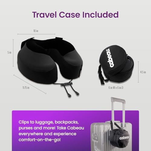 Cabeau Airplane Travel Pillow for Long Flights - Evolution S3 - Supportive Memory Foam with Seat Straps to Secure Your Head and Neck and Provides 360° Support (Jet Black) - Image 4