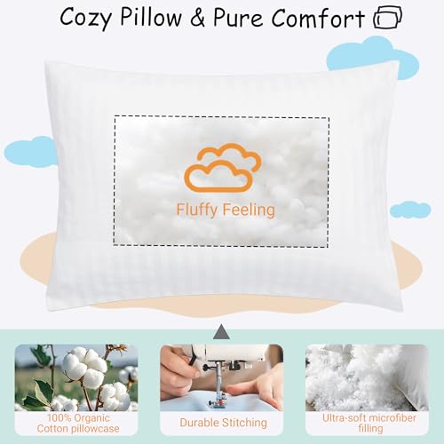 ZPECC Toddler Pillow with Pillowcase - 13x18 Organic Cotton Hypoallergenic Kids Pillow, Baby Essentials for Travel Crib Daycare Stroller (Intended for Age 2 and up) White Stripe - Image 5