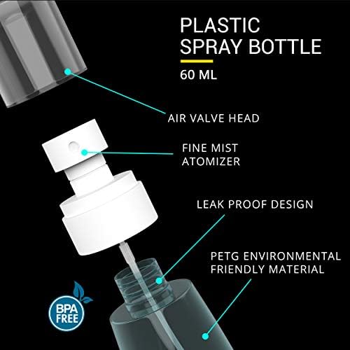 Pack 2 Small Spray Bottle Travel Size 2oz/60ml - Fine Mist Mini Empty Spray Bottles - Leak Proof - for Toners, Face & Hair Mist - Image 3