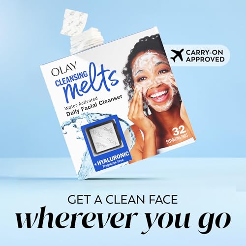 Olay Face Wash, Hyaluronic Acid Cleansing Melts, Fragrance-Free, Daily Use Gentle Cleanser, For All Skin Types, Travel Size, Water-Activated to Clean, Tone, and Refresh, 64ct (2 Pack x 32ct) - Image 8