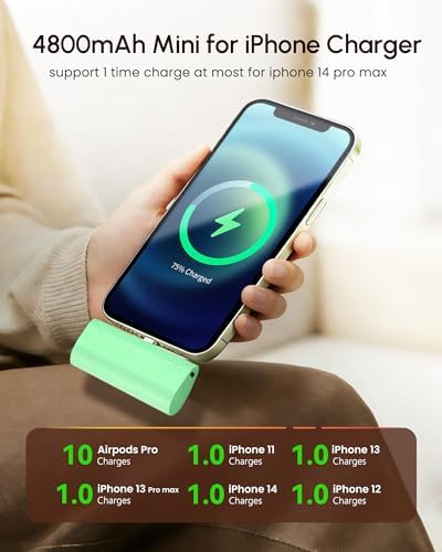 Lightweight Green Portable Battery Pack Charger for iPhone 14 Pro Max, 4800mah Power Bank Compatible with iPhone 12 Pro, Compact Mobile Charger for iPhone XS/XR/SE/6S/7/8/11 Series - Image 2