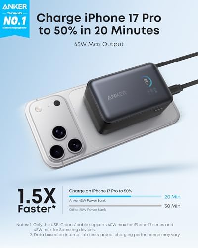 Anker Nano Portable Charger, 45W 10000mAh with 2.3 ft Retractable Cable, Compact Power Bank, Travel Essential Phone Battery Pack for iPhone 17/16 Series, iPad, Galaxy, Pixel, and More - Image 2