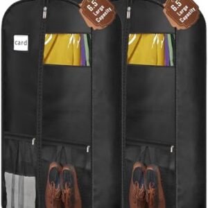 STEPONE 6.5" Gusseted Heavy Duty Garment Bags for Travel 43" Suit Bags for Closet Storage Hanging Clothes Bag with Pockets Mens Suit Holder for Shirts, Coats, Dresses, 2 Pack