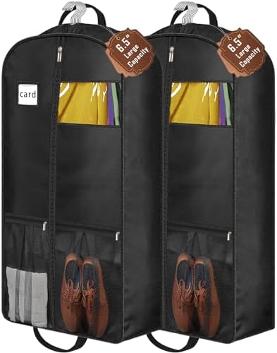 STEPONE 6.5" Gusseted Heavy Duty Garment Bags for Travel 43" Suit Bags for Closet Storage Hanging Clothes Bag with Pockets Mens Suit Holder for Shirts, Coats, Dresses, 2 Pack