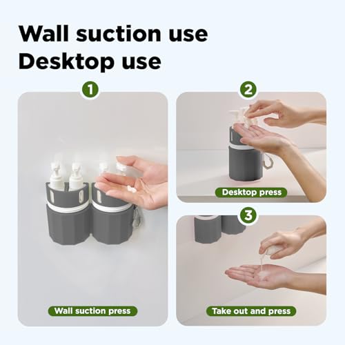 YOTIME 4 in 1 Travel Dispenser Bottle, Vacuum Silicone Suction Cup for Smooth Walls, TSA Approved Leak Proof Travel Size Containers for Toiletries, Shampoo, Body Wash and Conditioner, Gray - Image 4