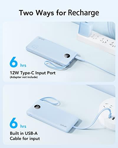VRURC 10000mAh Power Bank Built-in Cables, Portable Charger with LED Display, Slim Travel Battery Pack with Cords, 5 Output Dual Input Phone Charger for Cell Phone Smart Devcies-Blue(1 Pack) - Image 9