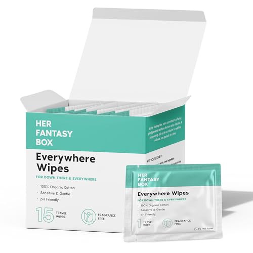 Her Fantasy Box | Everywhere Wipes – 100% Organic Cotton, Gentle & Refreshing, pH-Balanced, Fragrance-Free, Plant-Powered for Body, Face & Intimate Areas, Ideal for Sensitive Skin - 1 Pack, 15 Wipes