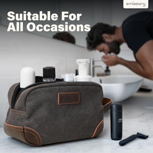 emissary Toiletry Bag for Men, Canvas Travel Toiletry Bag Men's Dopp Kit, Water-resistant Bathroom Bag Mens Shaving Kit, Travel Kit Small Bags, Shaving Bag, Toiletry Bags - Image 7