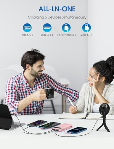 Portable Charger, 12000mAh 22.5W Fast Charging Power Bank with Built-in Cables & Wall Plug, USB C External Battery Pack with LED Display, Travel Essential Charging Bank for iPhone, iPad, Samsung Pink - Image 6