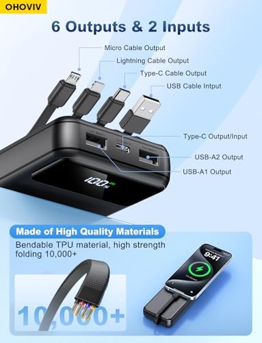 Portable Charger Power Bank 50000mAh Battery Pack, 22.5W Fast Charging PowerBank with Built in Cables,Travel Camping Essential USB-C Portable Phone Charger for iPhone Samsung Pixel Android iPad - Image 2