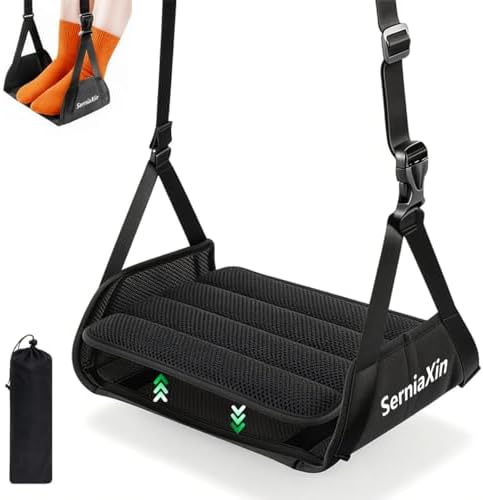 Foot Hammock for Plane Travel - Portable Adjustable Airplane Foot Hammock with Memory Foam - Hardboard, Prevents Feet Clashing, Relieves Swelling - Travel, Office Essentials