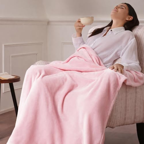 Travel Blanket, Airplane Blanket, Ultra-Soft, Warm & Lightweight, 65x40 in, Outdoor Blanket Essentials for Women, Men & Kids, Included Eye Mask, Luggage Sleeve & Backpack Clip Pink - Image 5