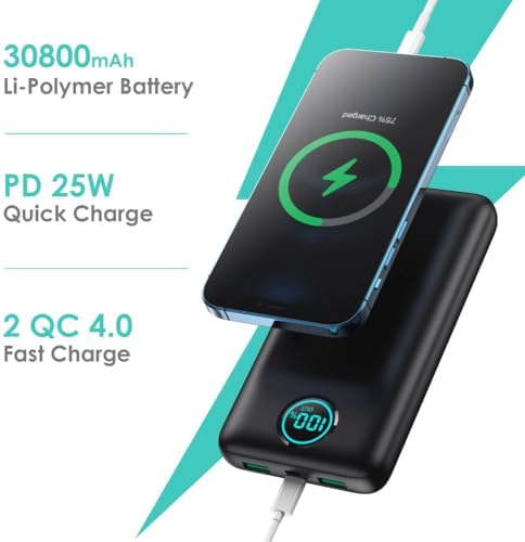 Portable Charger 30,800mAh Power Bank,25W PD QC 4.0 Fast Charging Portable Phone Charger with Tri-Outputs,LCD Display USB C Travel Essentials Battery Pack for iPhone 17/16/15/14,Android Samsung etc - Image 5