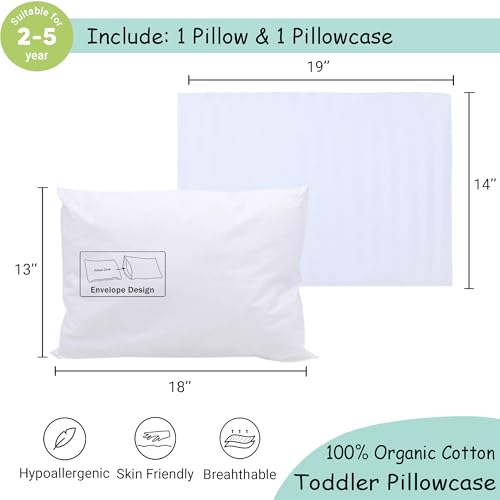 ZPECC Toddler Pillow with Pillowcase - 13x18 Organic Cotton Hypoallergenic Kids Pillow, Baby Essentials for Travel Crib Daycare Stroller (Intended for Age 2 and up) White Stripe - Image 2