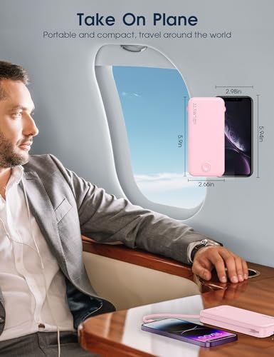 Portable Charger, 12000mAh 22.5W Fast Charging Power Bank with Built-in Cables & Wall Plug, Travel Essentials External Battery Pack, USB C Battery Phone Charger for iPhone, iPad, Samsung Pink - Image 8