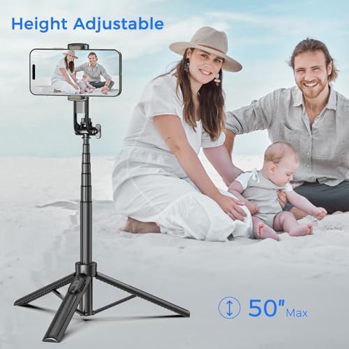 Selfie Stick Travel Tripod for Cell Phone with Remote Control and Phone Holder, Extendable Selfie Stick for iPhone, iPhone Tripod for Video Recording, 50 Inch, Black - Image 3