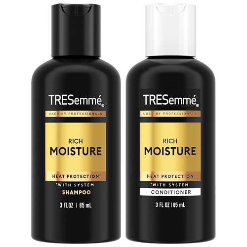 TRESemmé Travel Essentials, Rich Moisture Shampoo and Conditioner Set, Hydrating Hair Detangler with Hyaluronic Acid, 3 Oz Ea