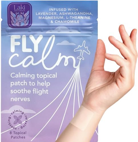 Laki Naturals Fly Calm Patch (Pack of 8) - Relax Nerves, Support Stress, Ease Your Mind for Happy Air Travel - Natural Ingredients to Support Airplane Stress - Calm Your Fear of Flying Naturally