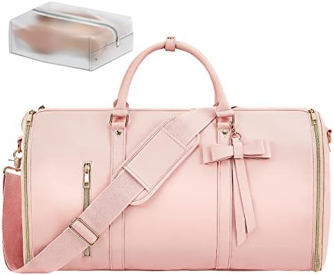 Garment Bags for Travel, Convertible Suit Travel Bag for Women, Stylish Carry On Garment Bag with Toiletry Pocket, Shoulder Strap and Shoes Compartment, 2 in 1 Foldable PU Leather Duffle Bag, Pink - Image 6