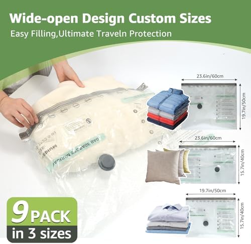 Vacuum Bags for Travel with Rechargeable air Pump, 3 Sizes Vacuum Seal Bags for Clothing, Space-Saving Compression Storage Bags for Travel & Closet Organization (9) - Image 4