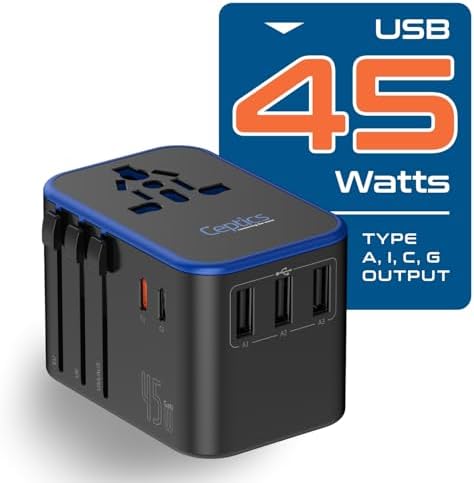 Ceptics Universal Travel Adapter, 45W International Power Adapter with PD & QC 3.0 Dual USB-C, 3 USB Travel Adapter Worldwide, Type I C G A Outlets 110V 220V A/C - EU Euro US UK (11-KU) - Image 7