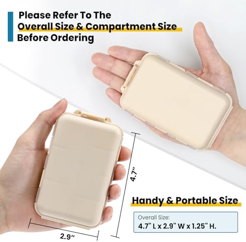 LANDNEOO 14 Grids Pill Organizer Box with Labels, Travel Medication Holder Dispenser Case Kit, Pocket Daily Pharmacy Container for Fish Oil Vitamin Supplement Storage, Khaki Pink Grey, 3 Pack - Image 3