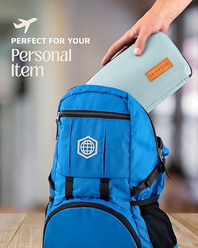 Tech Bag Organizer - Small Electronics Organizer Pouch for Travel - Premium Travel Case with Leather Accents - Mesh Pocket for Cables, Cords and Chargers (Dusty Teal) - Image 6