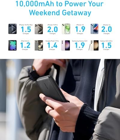 Anker Power Bank(PowerCore 10K), Compact Travel-Ready 10,000mAh Battery Pack with PowerIQ Charging Technology, 5V/3A High-Speed Charging for iPhone, iPad,and More (1, Black) - Image 5