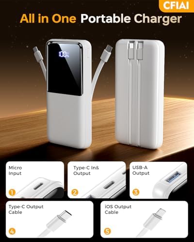 Portable Charger Power Bank - 15,000mAh Battery Pack Portable Phone Charger with Built in Cable 22.5W Fast Charging Powerbank Compatible with iPhone Android Samsung Phone, Travel Camping Essential - Image 2