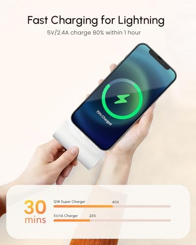 Mini Power Bank Portable Charger for iPhone 12 mini, 4800mah Battery Pack External Compact Backup Charger Compatible with iPhone 14/13/12/11 series/XR/XS/SE/8/7/6s pro-White - Image 5