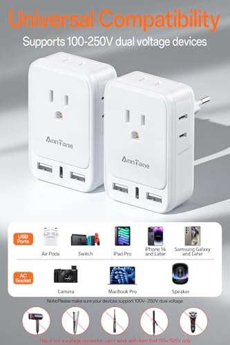 2 Pack European Travel Adapter, US to Europe Plug Adaptor with 4 Outlets 3 USB Charging Ports, Type C Power Adapter for USA to EU Euro Spain France Iceland Italy Germany Greece, White - Image 7