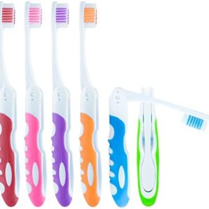 Lingito Travel Folding Toothbrush, Camping Toothbrush Bulk, Medium Bristle (6 Pack Medium-Multicolor)