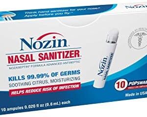 Nozin® Nasal Sanitizer® Antiseptic Popswab® Ampules 10ct Pack | Kills 99.99% of Germs | Alcohol Based 62%