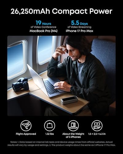 Anker Prime Power Bank, 26,250mAh 3-Port Portable Charger with 300W Max Output, Two-Way Charging, TSA-Approved, App Control, for MacBook, iPhone 17/16 Series, and More (Base Not Included) - Image 5