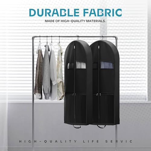 43" Travel Garment Bag with Accessories Zipper Pocket, Heavy Duty Suit Bag for Suits, Tuxedos, Dresses, Coats, Black, 1 pack - Image 4