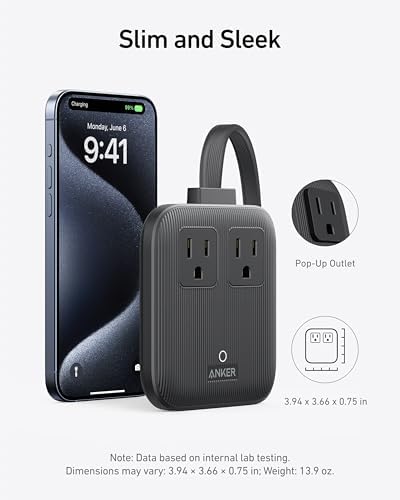 Anker Travel Power Strip, Anker Nano 67W Max 6-in-1 USB C Charger, 2 AC, 2 USB A and 2 USB C, 5ft Thin Undetachable Flat Plug Extension Cord with Multiple Outlets, Travel Essentials, Cruise Essentials - Image 3