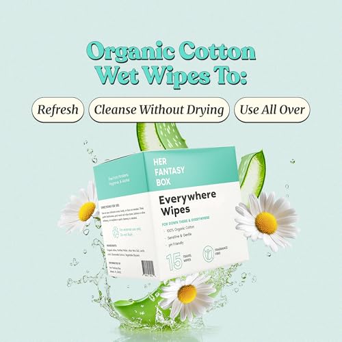 Her Fantasy Box | Everywhere Wipes – 100% Organic Cotton, Gentle & Refreshing, pH-Balanced, Fragrance-Free, Plant-Powered for Body, Face & Intimate Areas, Ideal for Sensitive Skin - 1 Pack, 15 Wipes - Image 2