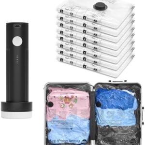 Vacuum Bags for Travel with Rechargeable Pump, 8 Small Compression Packing Seal Bags for Luggage Suitcase, Space Saver for Clothing and Clothes Storage Travel