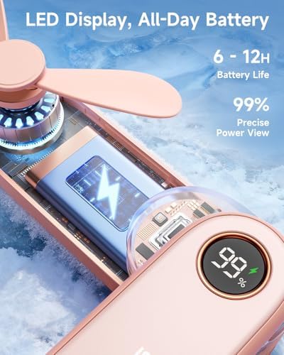SWEETFULL Portable Handheld Mini Fan with LED Display, 3-in-1 Personal Foldable USB Rechargeable Hand Held Fan & Flashlight for Travel, Lash Eyelash, Cute Small Pocket for Women, Girls - Image 3