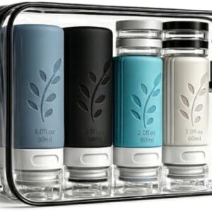 unigo 30 PACK Travel Bottles Set for Toiletries - Leakproof Refillable Travel Size Containers, TSA Approved Bottles with Labels, Brush & Covers for Carry-On Travel