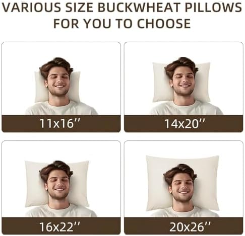 LOFE Organic Buckwheat Pillow for Sleeping with Organic Cotton Pillowcase - Kids/Travel Size 11''x16'' Adjustable Firm Pillow, Cervical Support for Back and Side Sleepers(Tartary Buckwheat Hulls) - Image 6