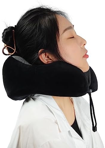 Memory Foam Travel Pillow, Neck Pillow with 360-Degree Head Support, Comfortable Ideal for Sleeping on Airplane, Car, Train, Bus and Home Use, Comes with Storage Bag (Black) - Image 7
