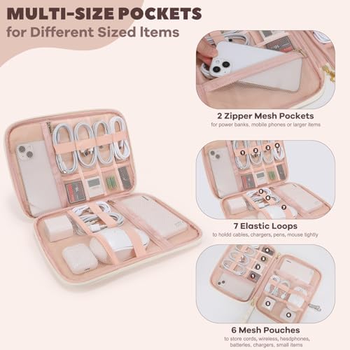 Electronics Organizer Travel Case, Charger Bag Cord Organizer Travel, Compact Tech Pouch Cable Organizer Bag for Charger, Cords, Phone, Headphones, Flash Drive, SD Card (Beige, Large-Single Layer) - Image 2
